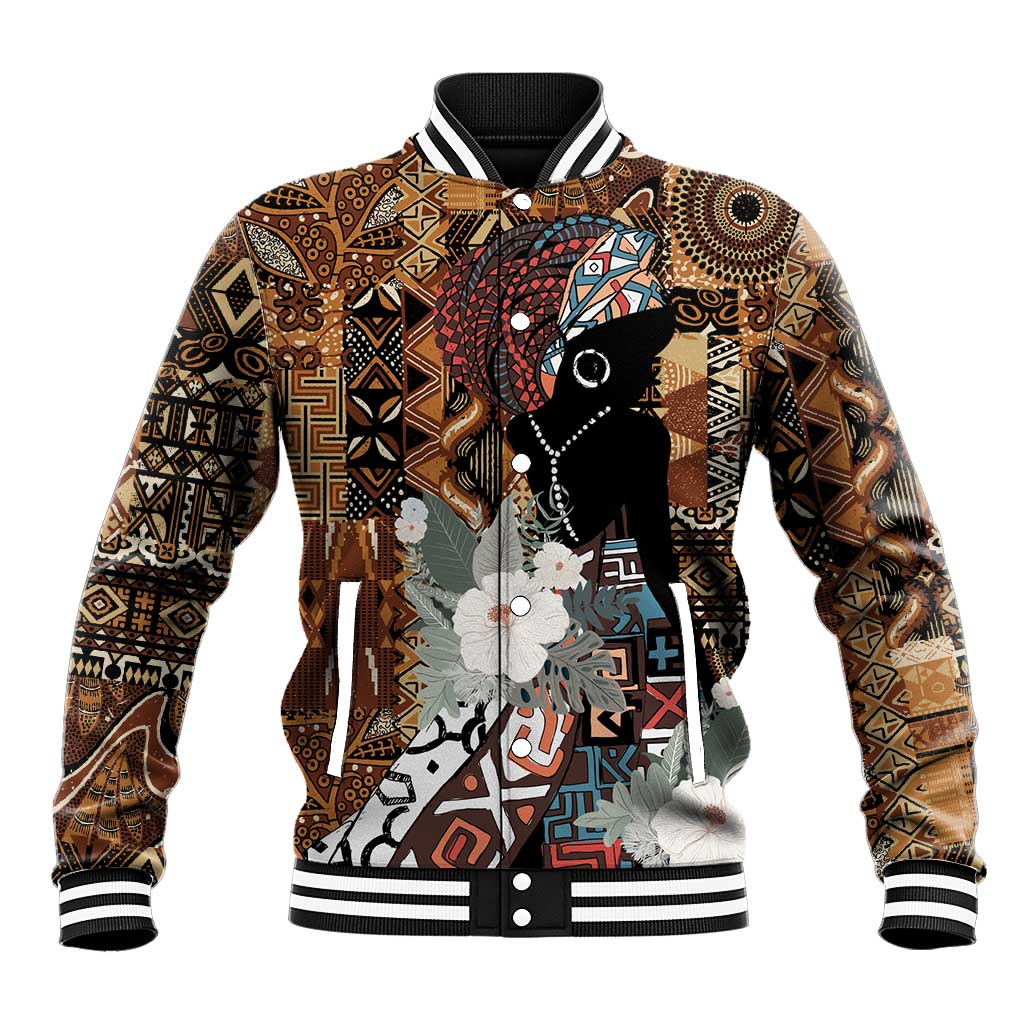 Beautiful Black Woman Baseball Jacket African Tribal Pattern