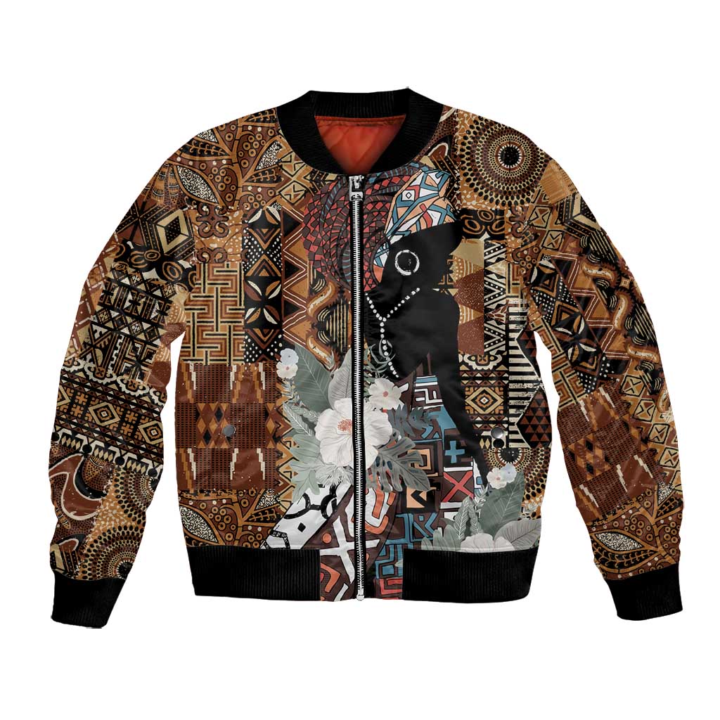 Beautiful Black Woman Bomber Jacket African Tribal Pattern