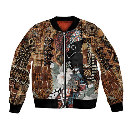 Beautiful Black Woman Bomber Jacket African Tribal Pattern
