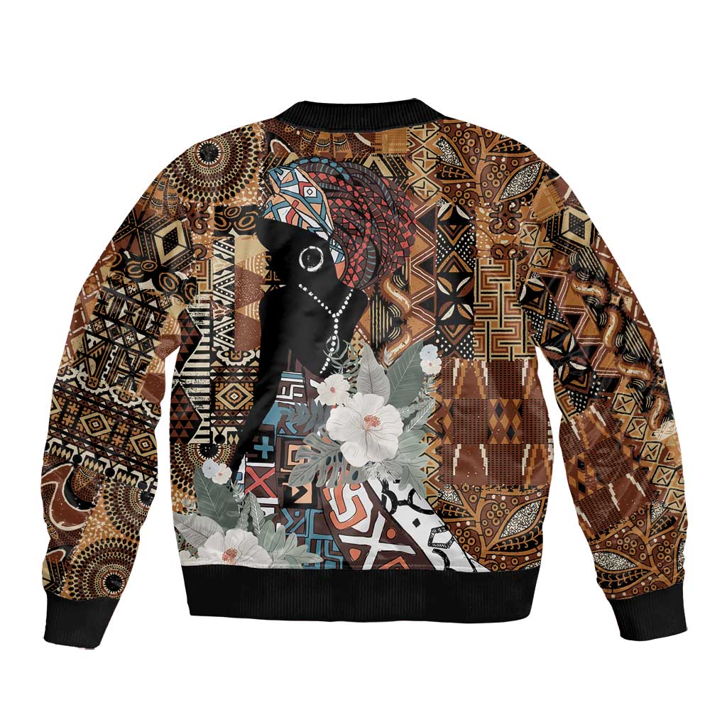 Beautiful Black Woman Bomber Jacket African Tribal Pattern