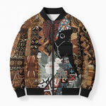 Beautiful Black Woman Bomber Puffer Jacket African Tribal Pattern