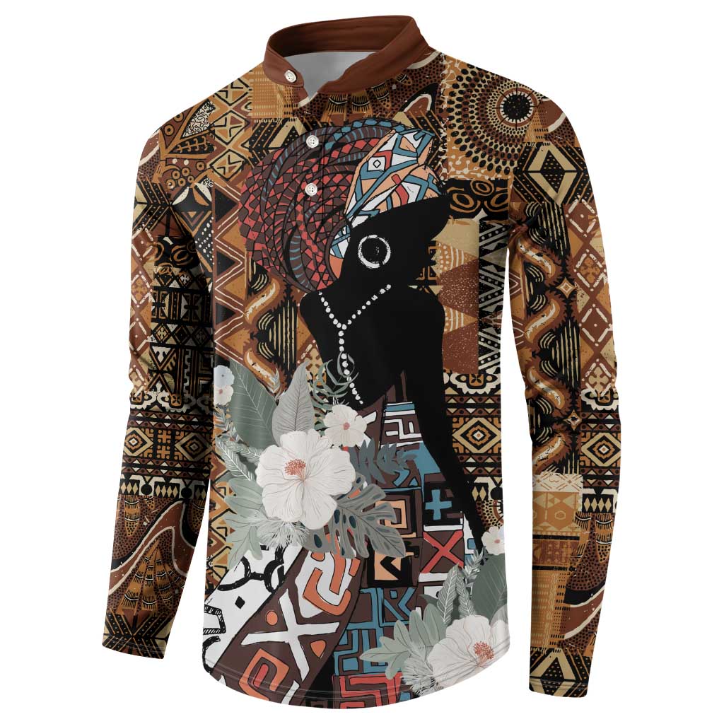 Beautiful Black Woman Button Sweatshirt African Tribal Pattern