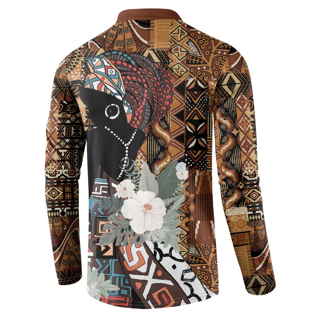 Beautiful Black Woman Button Sweatshirt African Tribal Pattern