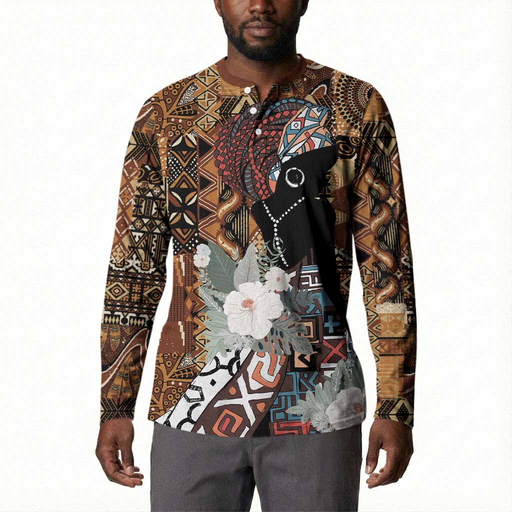 Beautiful Black Woman Button Sweatshirt African Tribal Pattern
