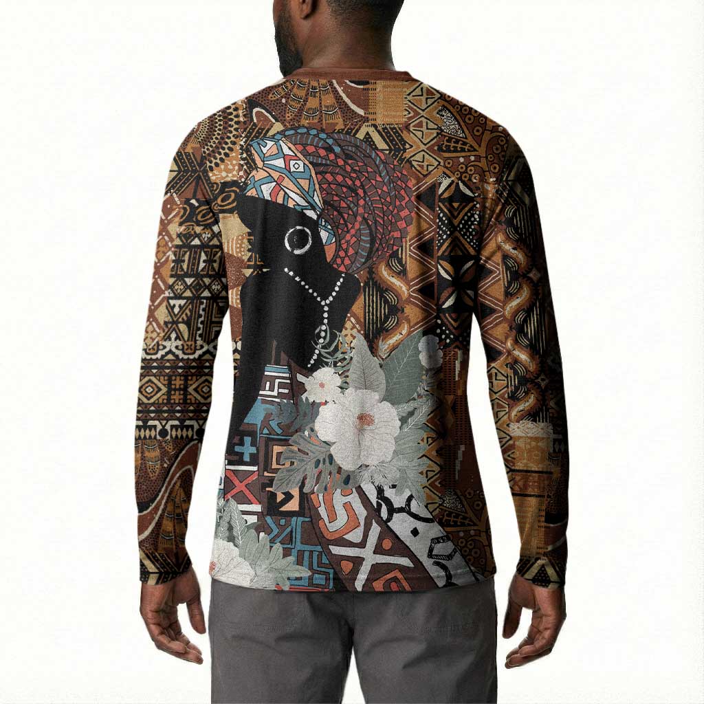 Beautiful Black Woman Button Sweatshirt African Tribal Pattern