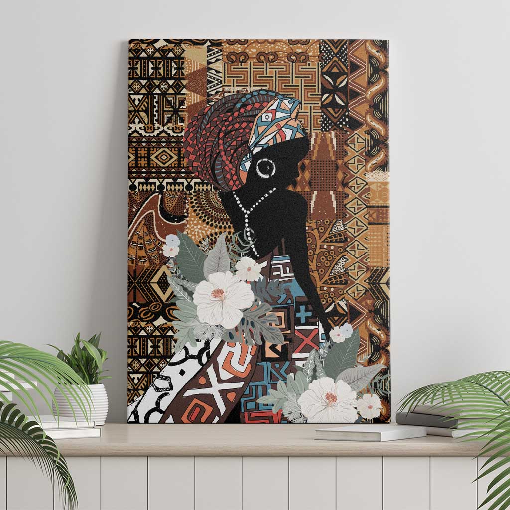 Beautiful Black Woman Canvas Wall Art African Tribal Pattern
