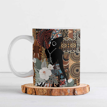 Beautiful Black Woman Ceramic Mug African Tribal Pattern
