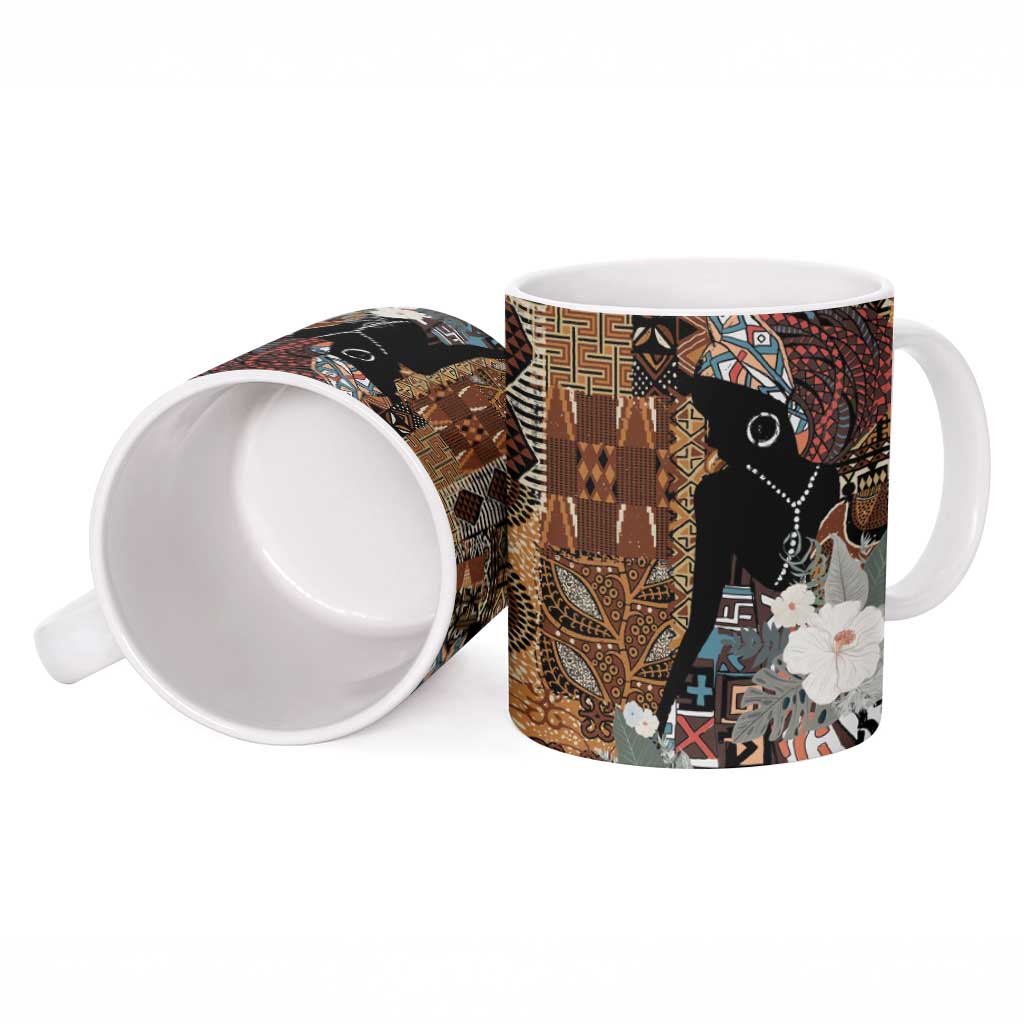 Beautiful Black Woman Ceramic Mug African Tribal Pattern