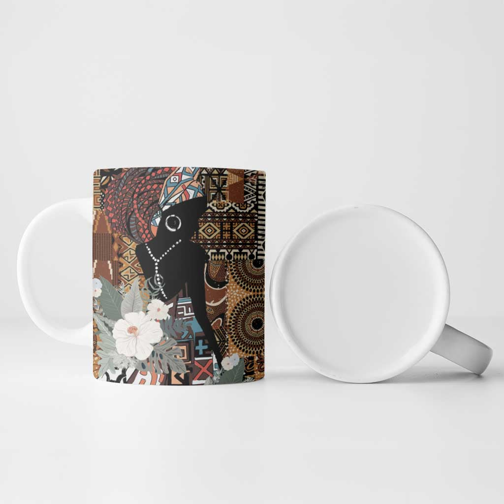 Beautiful Black Woman Ceramic Mug African Tribal Pattern