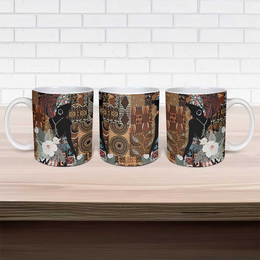Beautiful Black Woman Ceramic Mug African Tribal Pattern