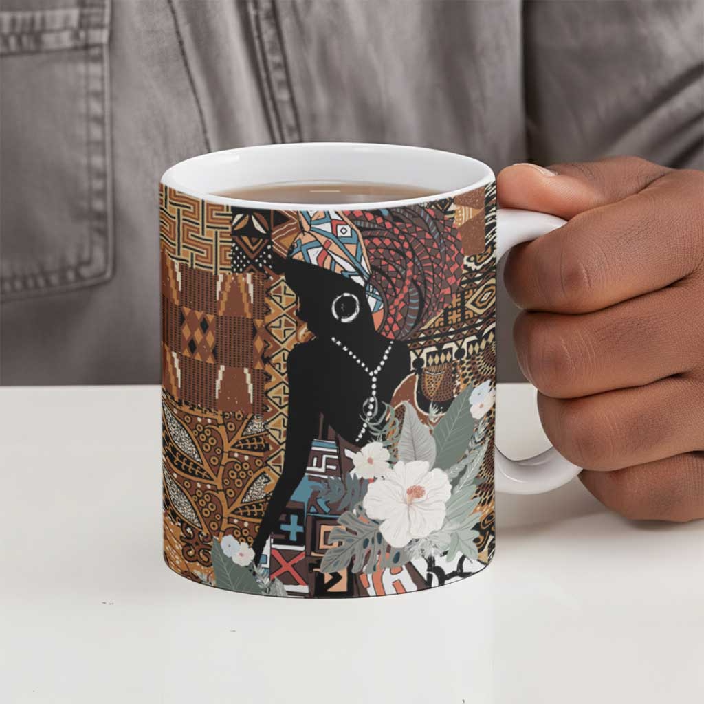 Beautiful Black Woman Ceramic Mug African Tribal Pattern