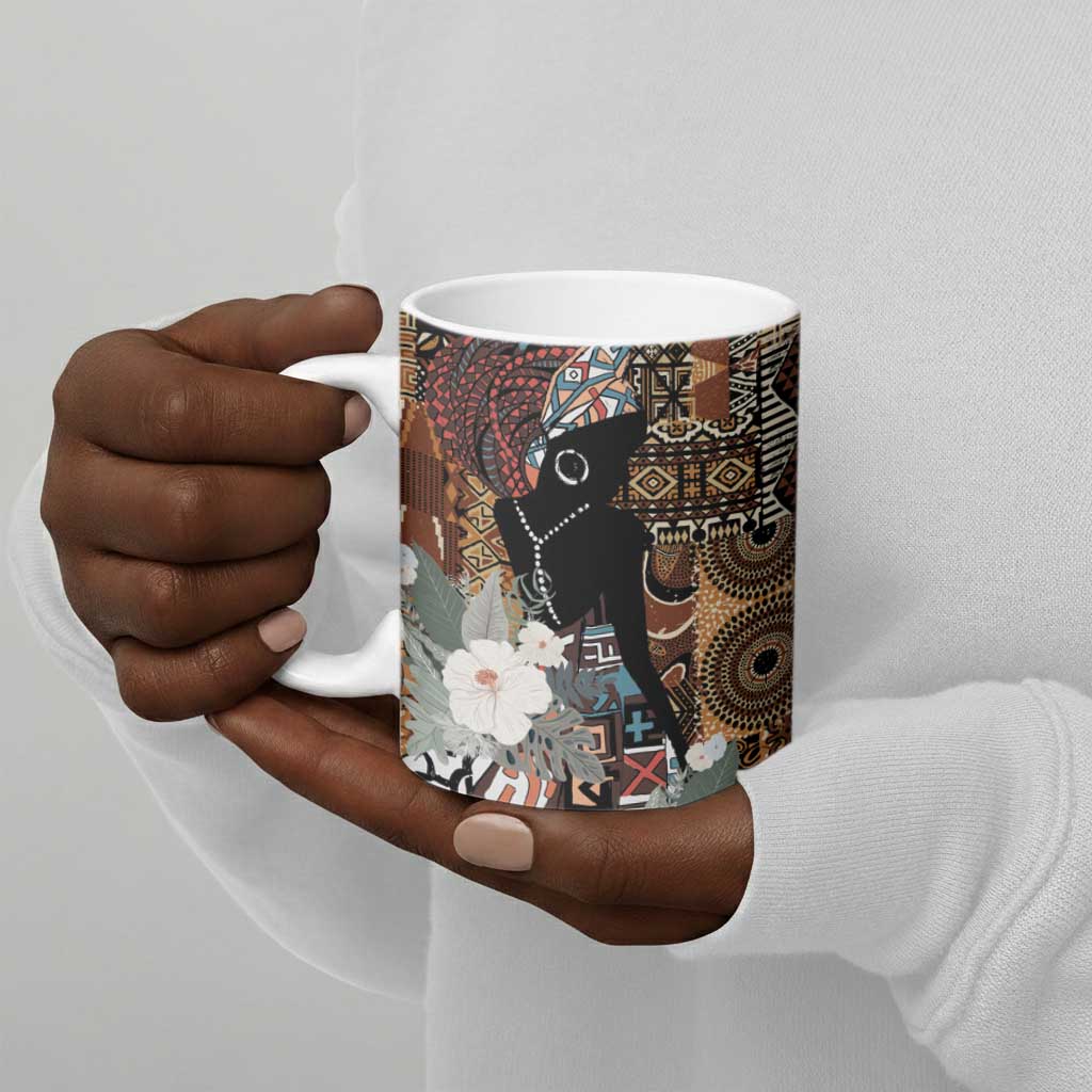 Beautiful Black Woman Ceramic Mug African Tribal Pattern