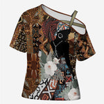 Beautiful Black Woman Cross Shoulder Shirt African Tribal Pattern
