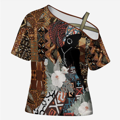 Beautiful Black Woman Cross Shoulder Shirt African Tribal Pattern