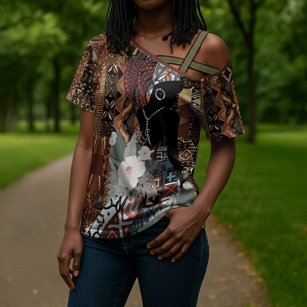 Beautiful Black Woman Cross Shoulder Shirt African Tribal Pattern