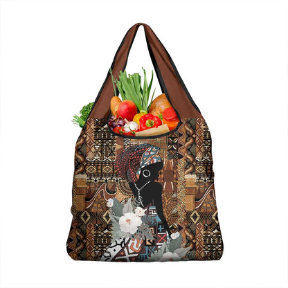 Beautiful Black Woman Grocery Bag African Tribal Pattern
