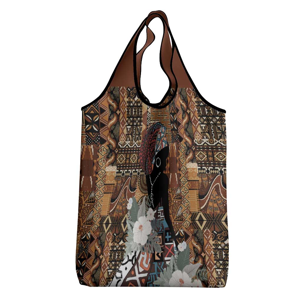 Beautiful Black Woman Grocery Bag African Tribal Pattern