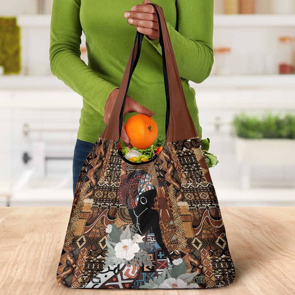 Beautiful Black Woman Grocery Bag African Tribal Pattern