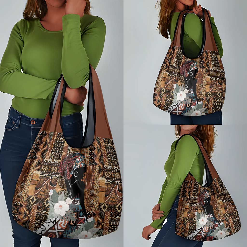 Beautiful Black Woman Grocery Bag African Tribal Pattern