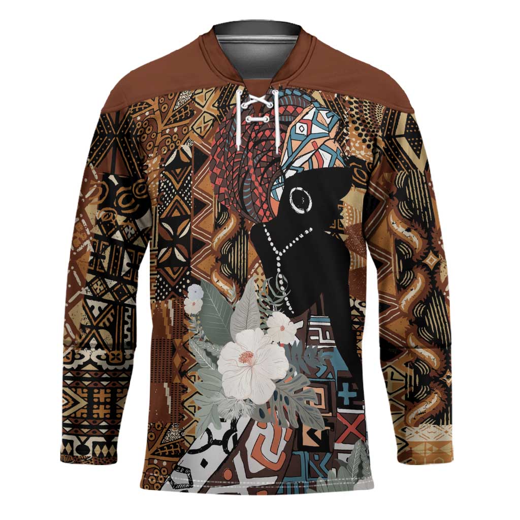 Beautiful Black Woman Hockey Jersey African Tribal Pattern
