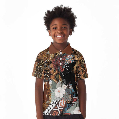 Beautiful Black Woman Kid Polo Shirt African Tribal Pattern