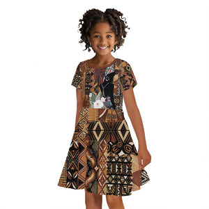 Beautiful Black Woman Kid Short Sleeve Dress African Tribal Pattern