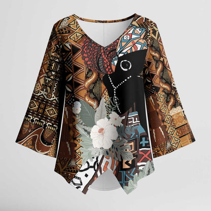 Beautiful Black Woman Kimono Sleeve Blouse African Tribal Pattern