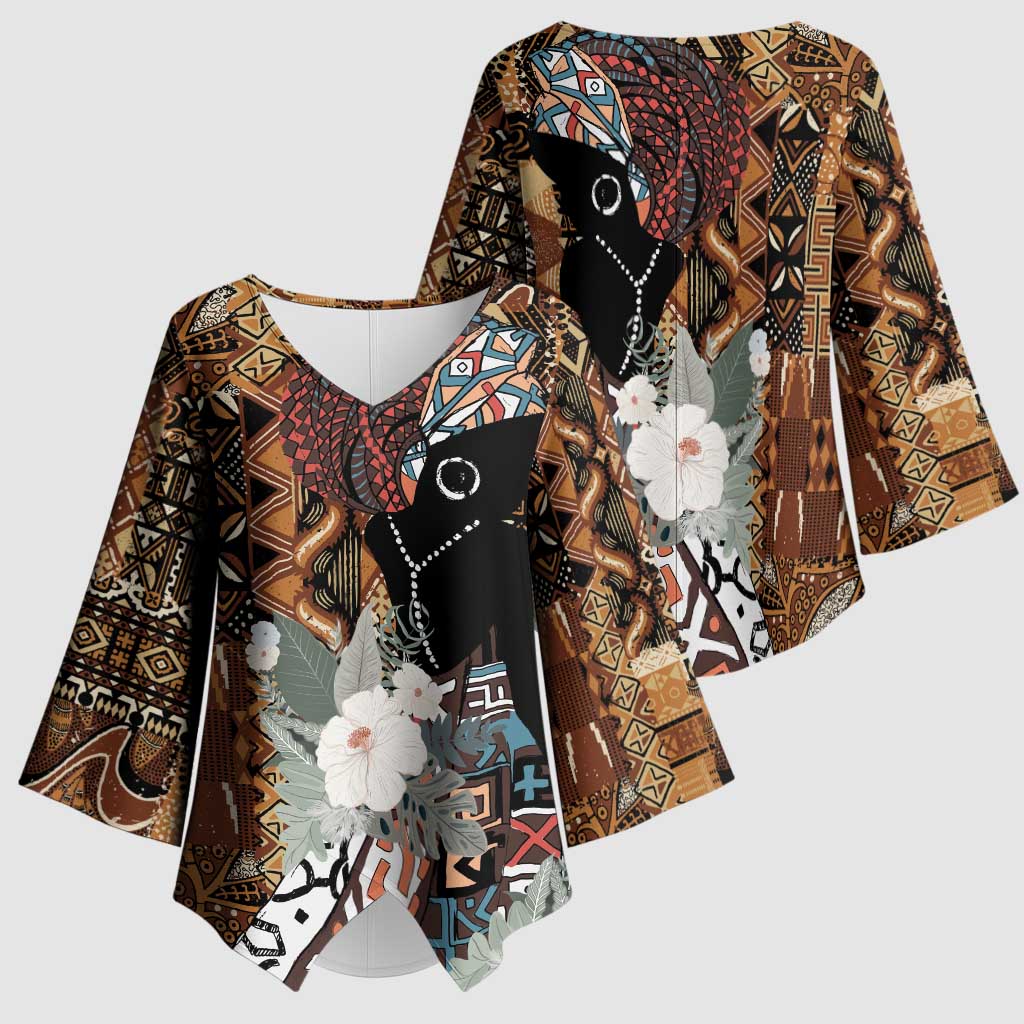 Beautiful Black Woman Kimono Sleeve Blouse African Tribal Pattern
