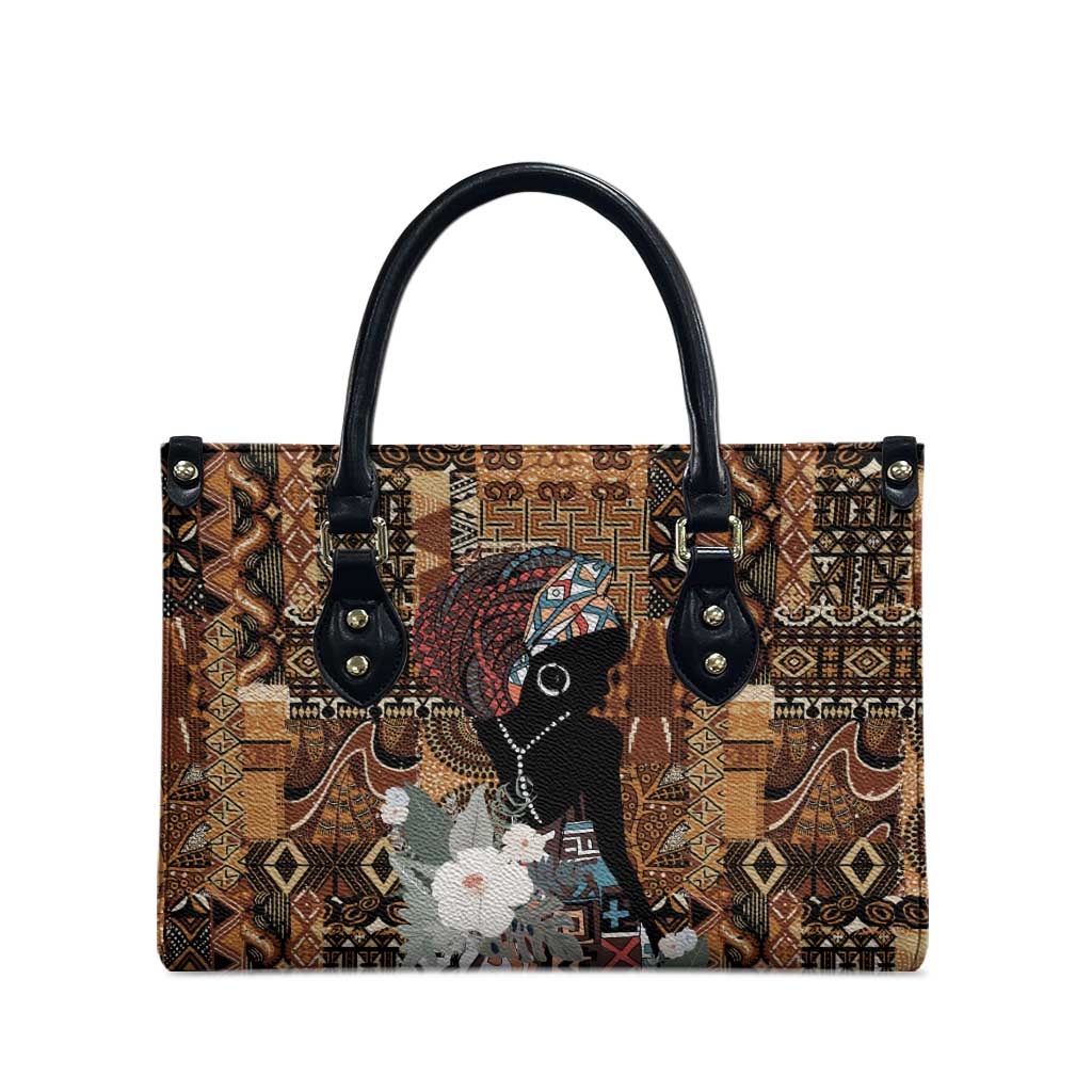 Beautiful Black Woman Leather Bag African Tribal Pattern