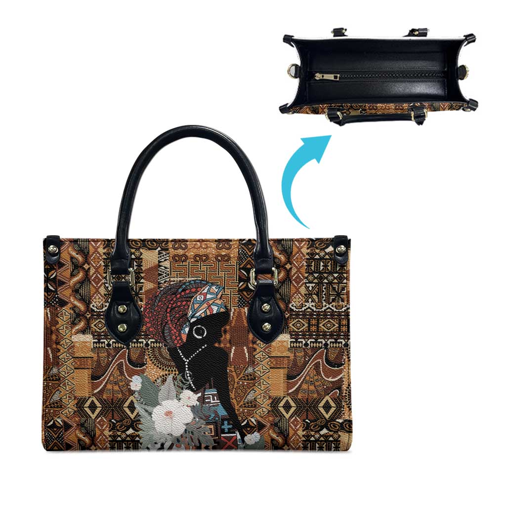 Beautiful Black Woman Leather Bag African Tribal Pattern