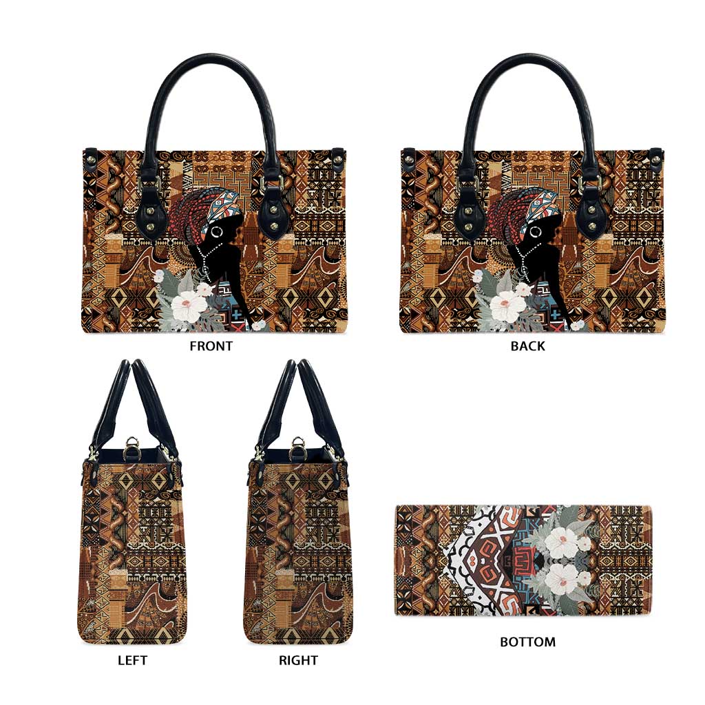 Beautiful Black Woman Leather Bag African Tribal Pattern