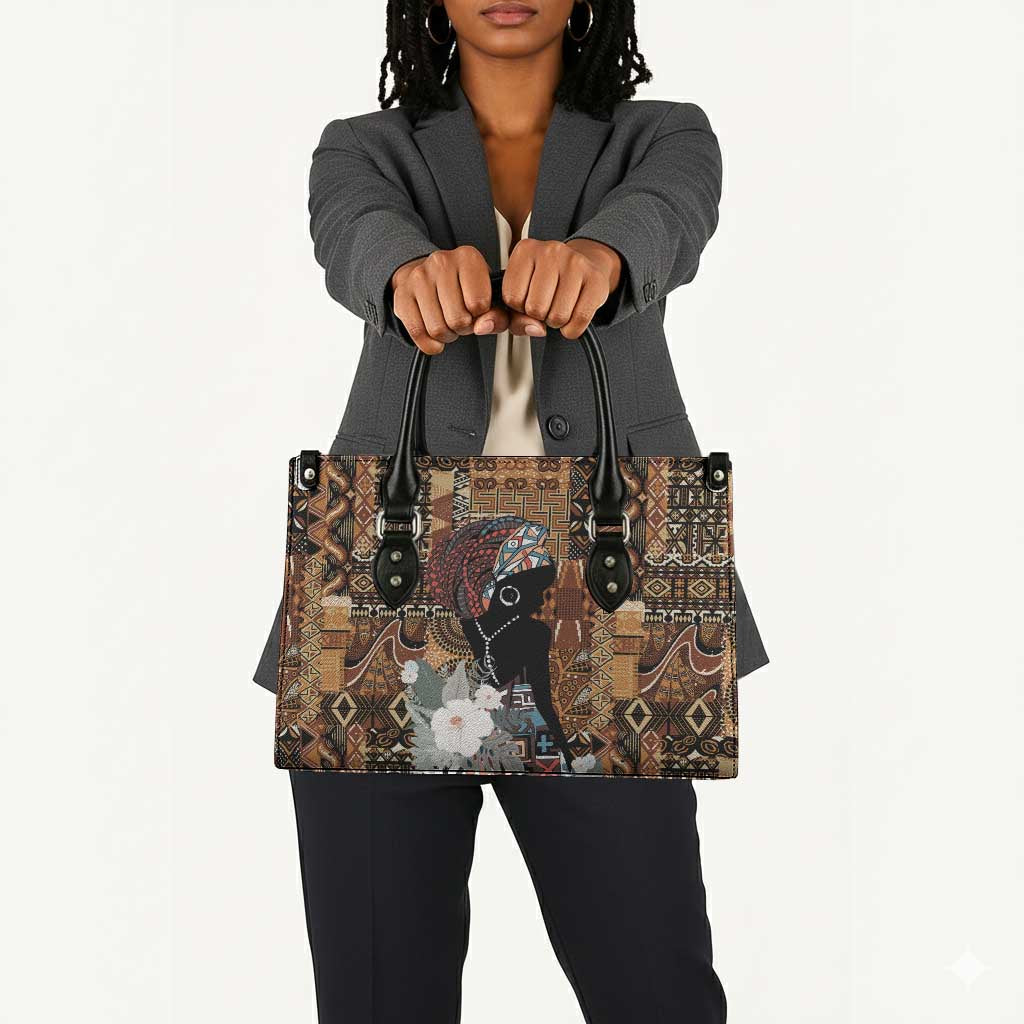 Beautiful Black Woman Leather Bag African Tribal Pattern