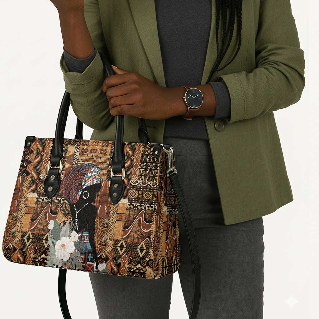Beautiful Black Woman Leather Bag African Tribal Pattern