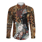 Beautiful Black Woman Long Sleeve Button Shirt African Tribal Pattern