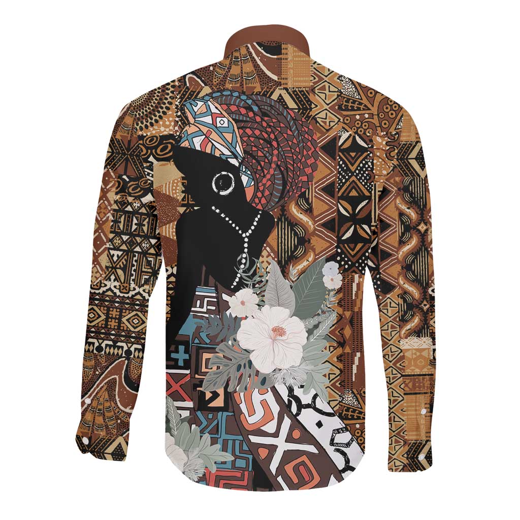 Beautiful Black Woman Long Sleeve Button Shirt African Tribal Pattern