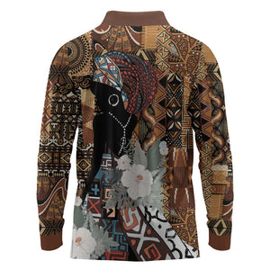 Beautiful Black Woman Long Sleeve Polo Shirt African Tribal Pattern