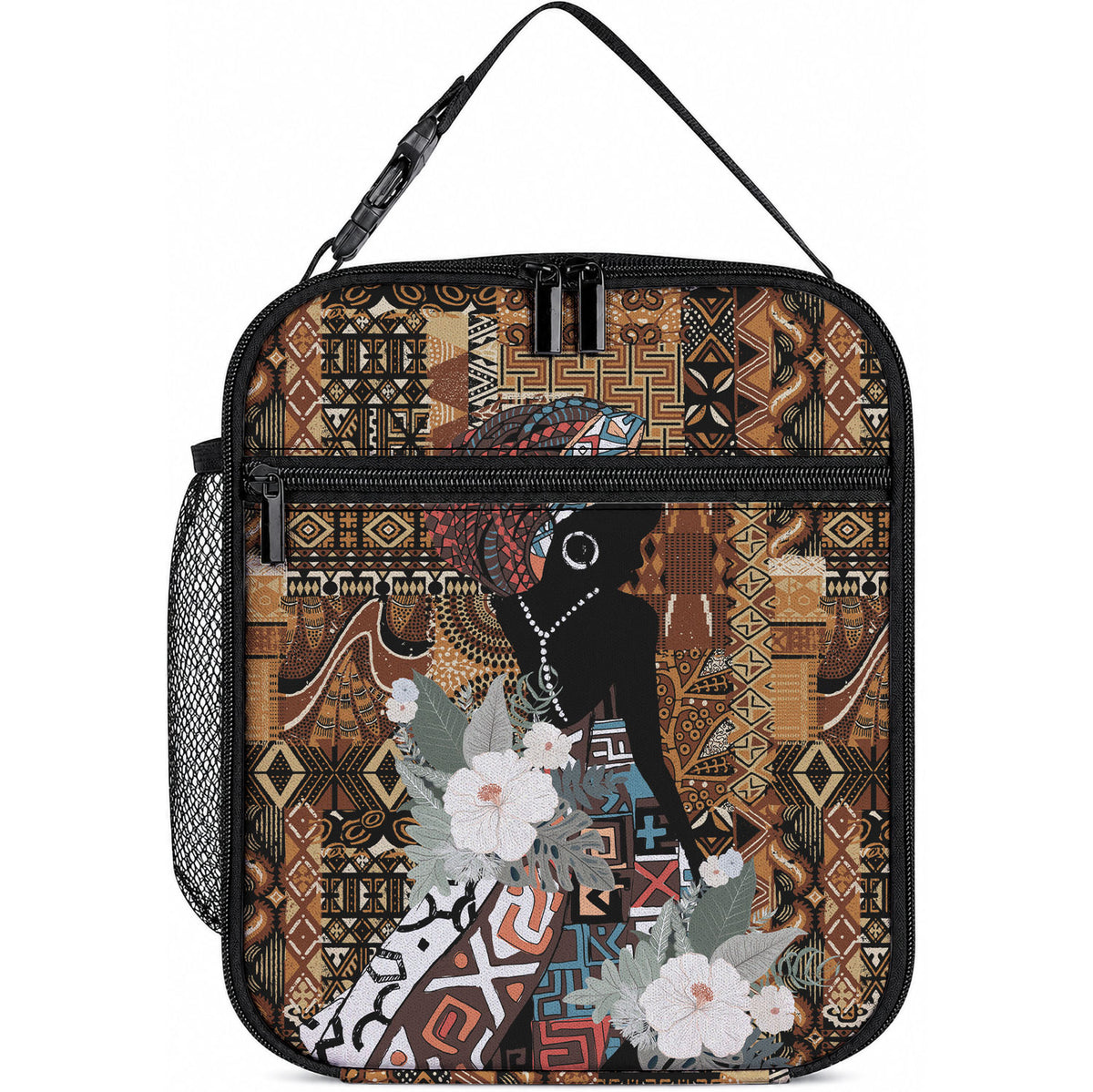 Beautiful Black Woman Lunch Bag African Tribal Pattern