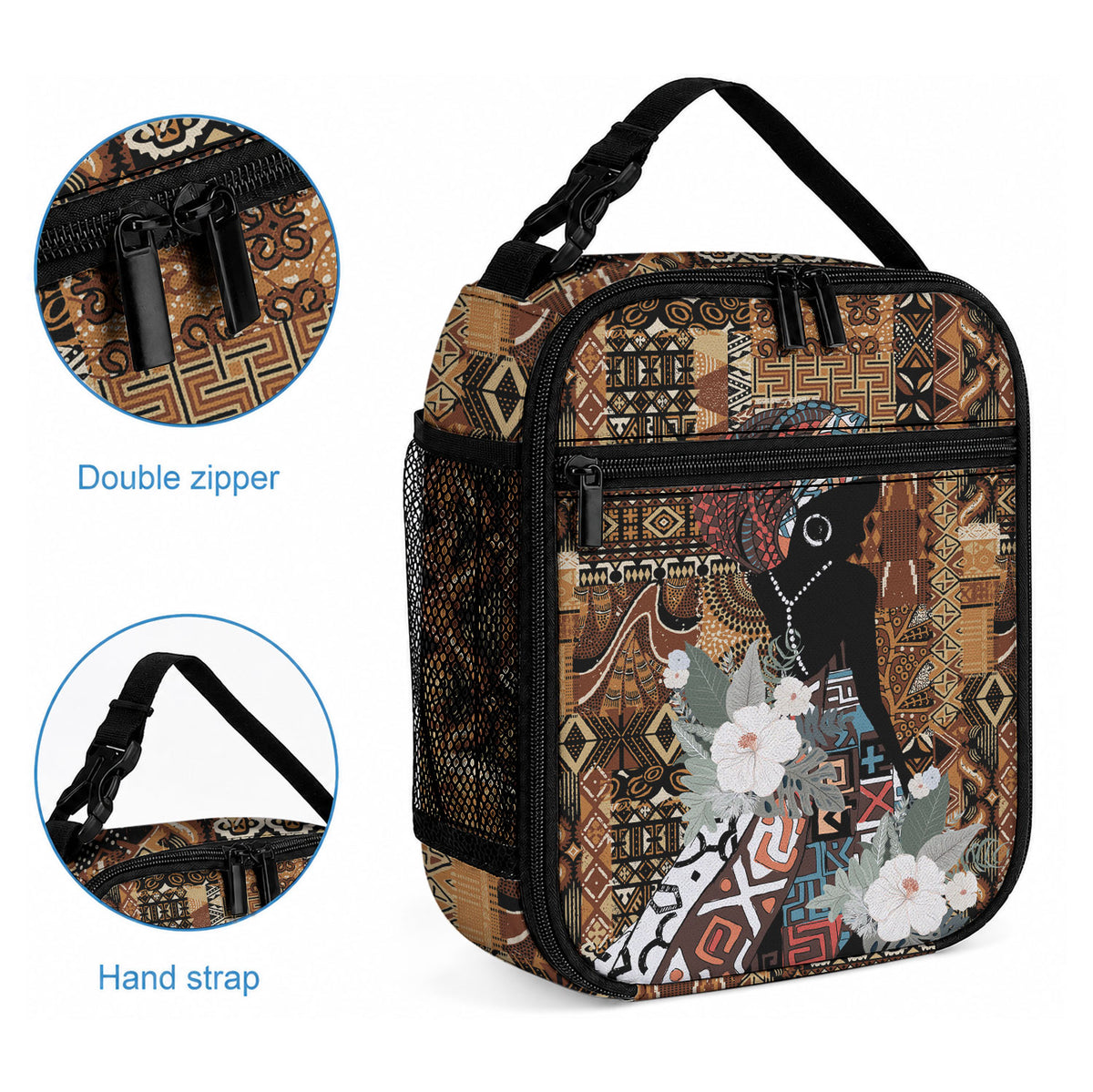 Beautiful Black Woman Lunch Bag African Tribal Pattern