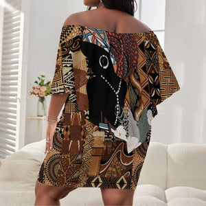 Beautiful Black Woman Off Shoulder Short Dress African Tribal Pattern