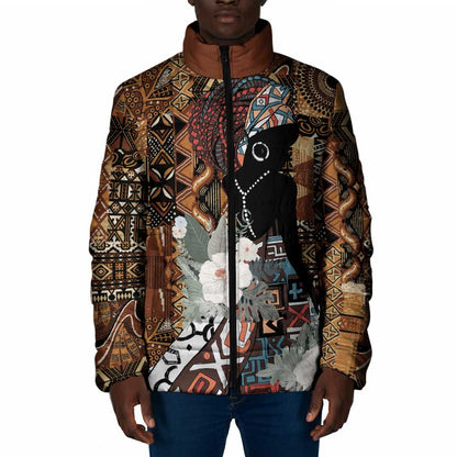Beautiful Black Woman Padded Jacket African Tribal Pattern