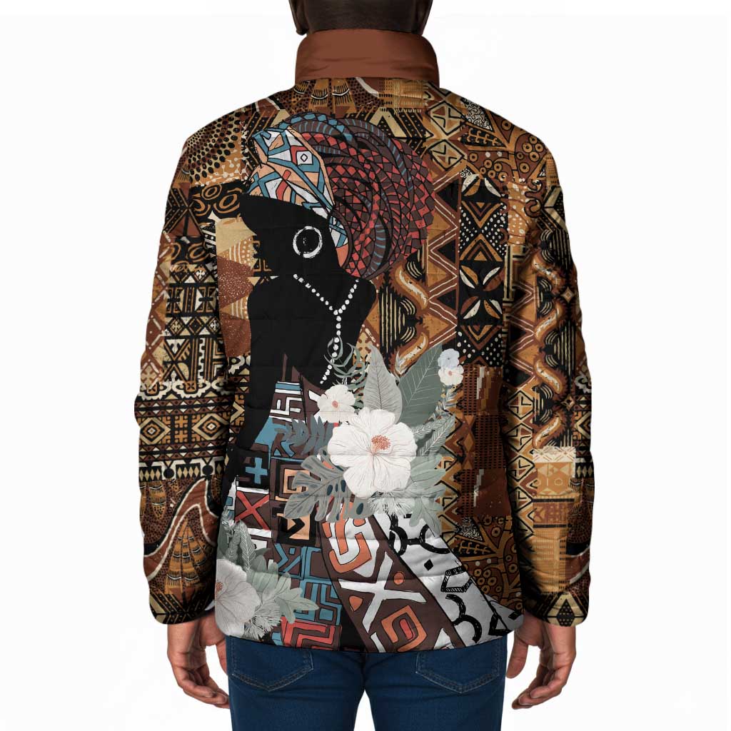 Beautiful Black Woman Padded Jacket African Tribal Pattern