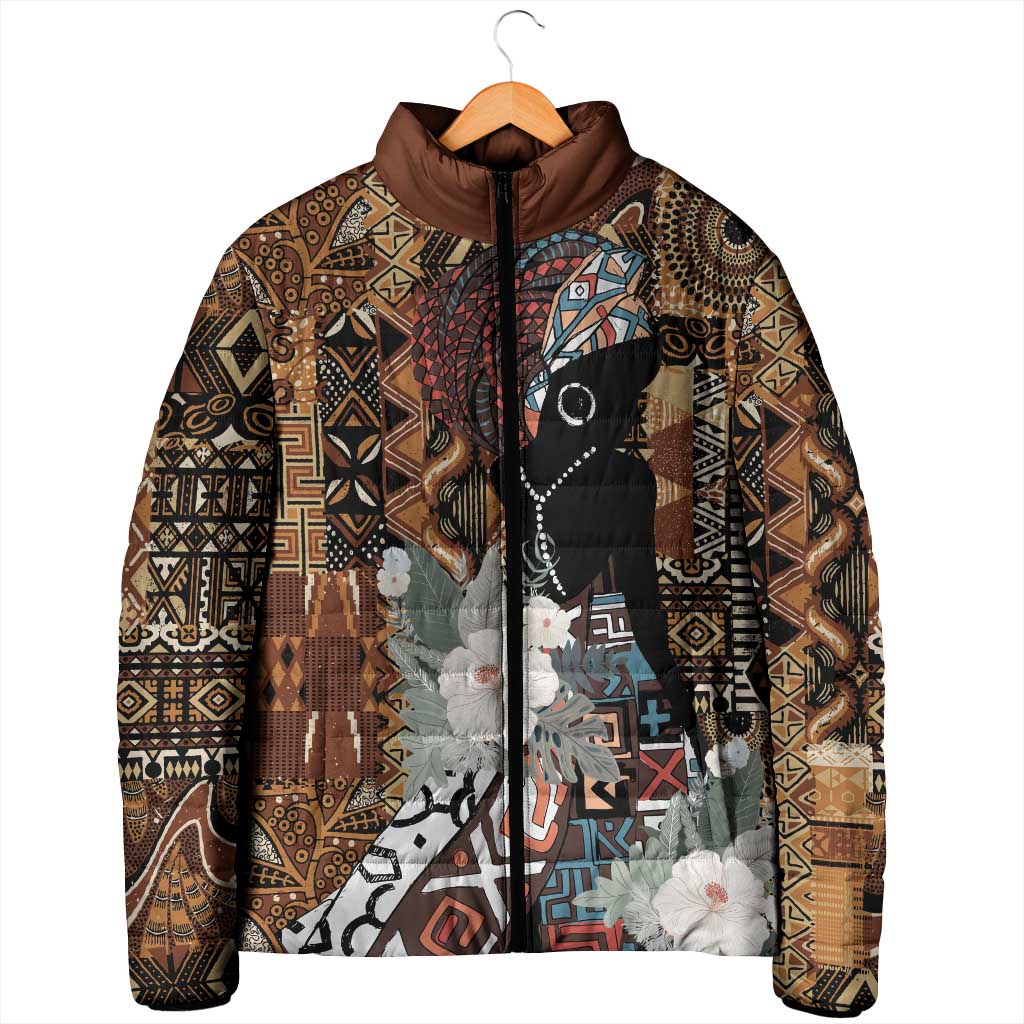 Beautiful Black Woman Padded Jacket African Tribal Pattern