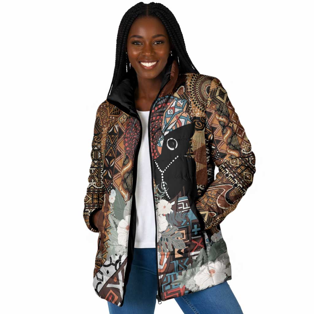 Beautiful Black Woman Padded Jacket African Tribal Pattern