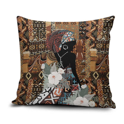 Beautiful Black Woman Pillow Cover African Tribal Pattern
