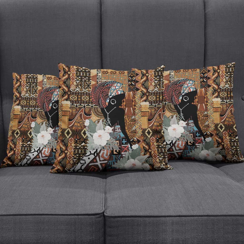 Beautiful Black Woman Pillow Cover African Tribal Pattern