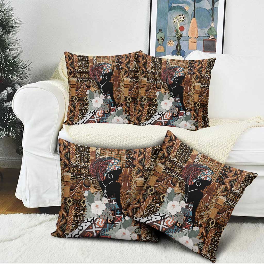Beautiful Black Woman Pillow Cover African Tribal Pattern