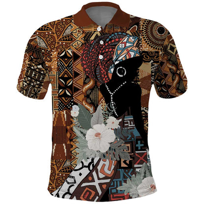 Beautiful Black Woman Polo Shirt African Tribal Pattern