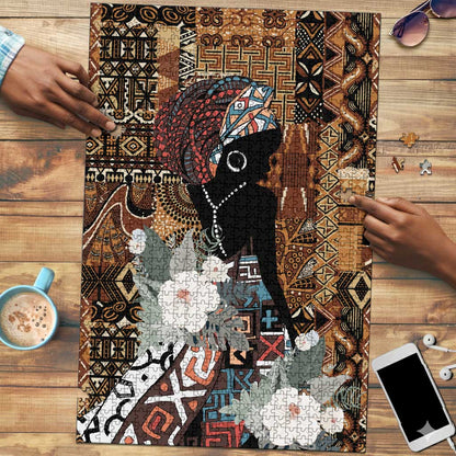 Beautiful Black Woman Puzzle African Tribal Pattern