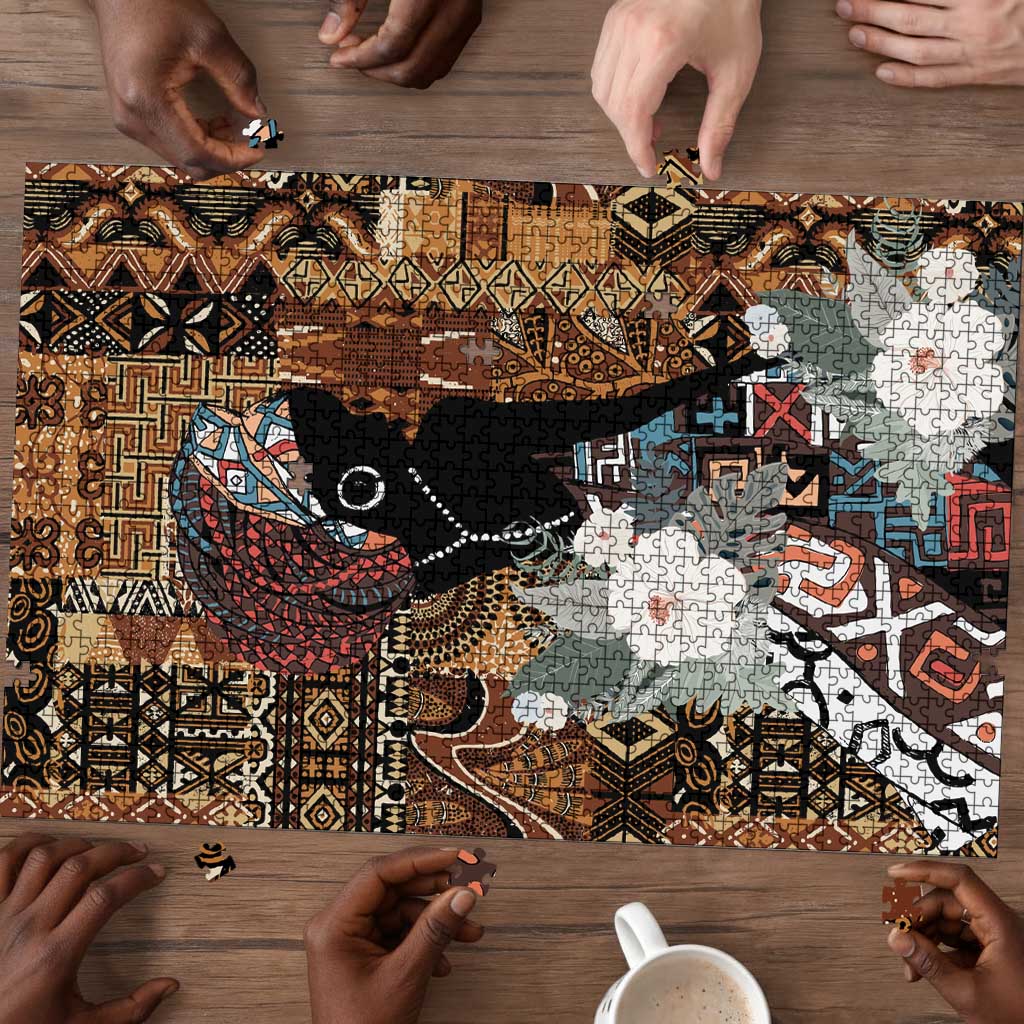 Beautiful Black Woman Puzzle African Tribal Pattern
