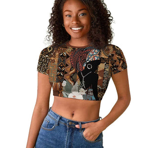 Beautiful Black Woman Raglan Cropped T shirt African Tribal Pattern